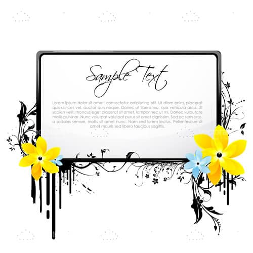 Sample Text with Black Border and Colourful Floral Decoration